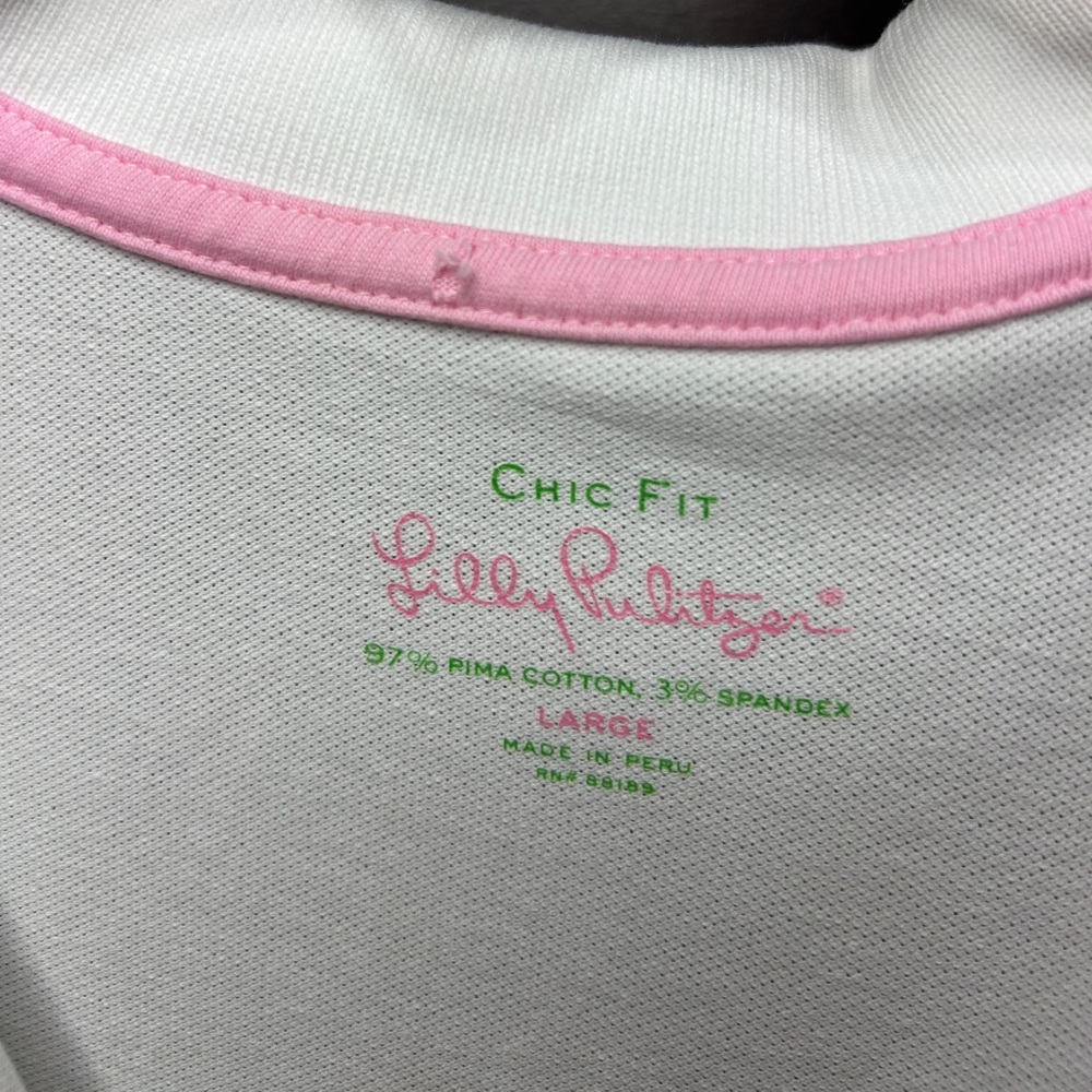 LILLY PULITZER White Chic Fit Pique Polo Logo Y2K Preppy Golf Tennis Resort Sz L - Picture 2 of 14